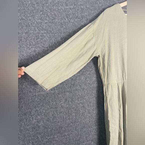 Free People Flowy Calsi Jumpsuit Linen Blend Boho Stone Moss Cropped Wide Leg XL - Picture 7 of 16